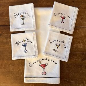 Pottery Barn Vintage Martini Embroidered Cocktail Napkins and Bar Towel